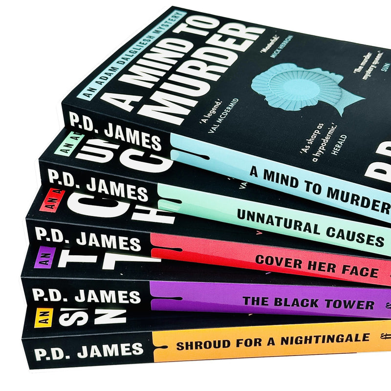 P D James Adam Dalgliesh Series 5 Books Collection Set (A Mind to Murder, Unnatural Causes, Shroud for a Nightingale, Cover Her Face, The Black Tower) - The Book Bundle