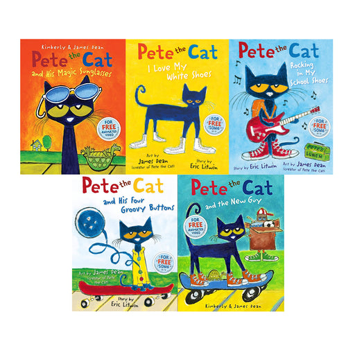 Pete the Cat Series 5 Books Collection Set (Pete the Cat I Love My White Shoes, Rocking in My School) - The Book Bundle