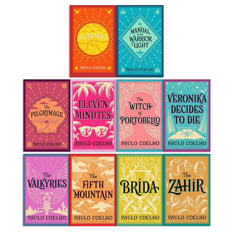Set of 10 Paulo Coelho Classics Collection paperback books by Thorsons, featuring iconic fiction titles in a box set.