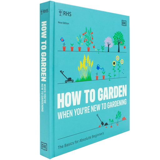 Hardcover book titled "How to Garden When You're New to Gardening" by DK, featuring gardening tips for absolute beginners.
