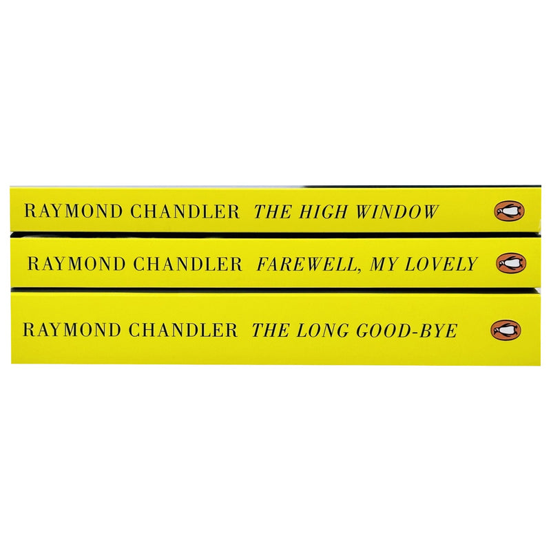 Set of three Raymond Chandler Philip Marlowe novels in Penguin Ltd edition, including Farewell My Lovely, The High Window, and The Long Good-bye.