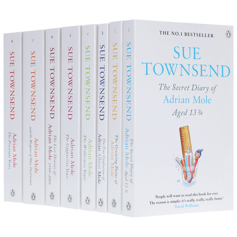 Sue Townsend Classics Series 8 paperback book set, featuring iconic fiction titles by Sue Townsend, published by Penguin Books Ltd.