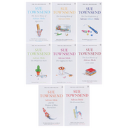 Eight paperback Sue Townsend Classics Series books by Penguin Books LTD, featuring colorful covers and varied fictional titles.
