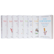 Set of 8 Sue Townsend Classics Series paperback books by Penguin Books LTD, featuring colorful covers and diverse fiction titles.