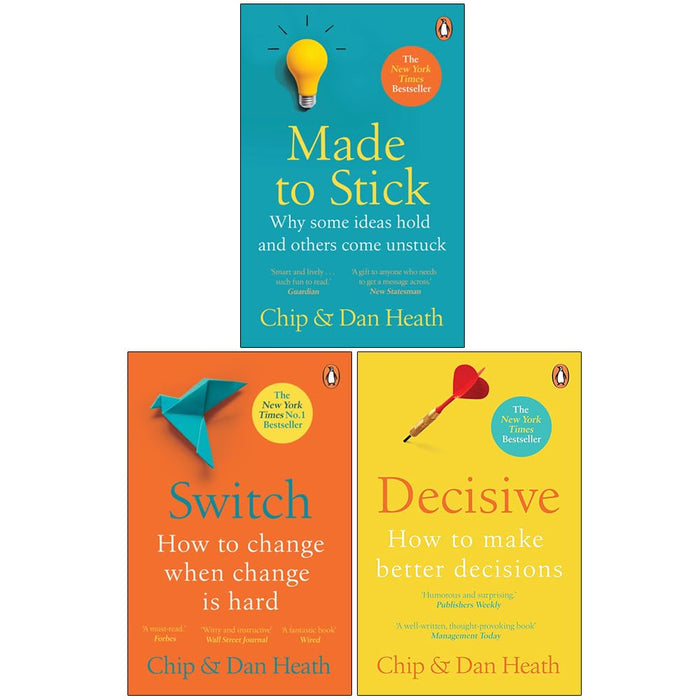 Switch How to change things when change , Made to Stick, Decisive How to Make Better Decisions By Chip Heath and Dan Heath 3 Books Collection Set - The Book Bundle