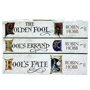 Three paperback books from Robin Hobb's Tawny Man Trilogy collection by Harper Voyager, featuring fantasy fiction covers.