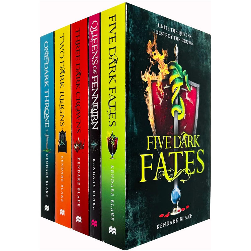 Set of five paperback books from the Three Dark Crowns series by Kendare Blake, featuring dark fantasy fiction by Macmillan Children's Books.