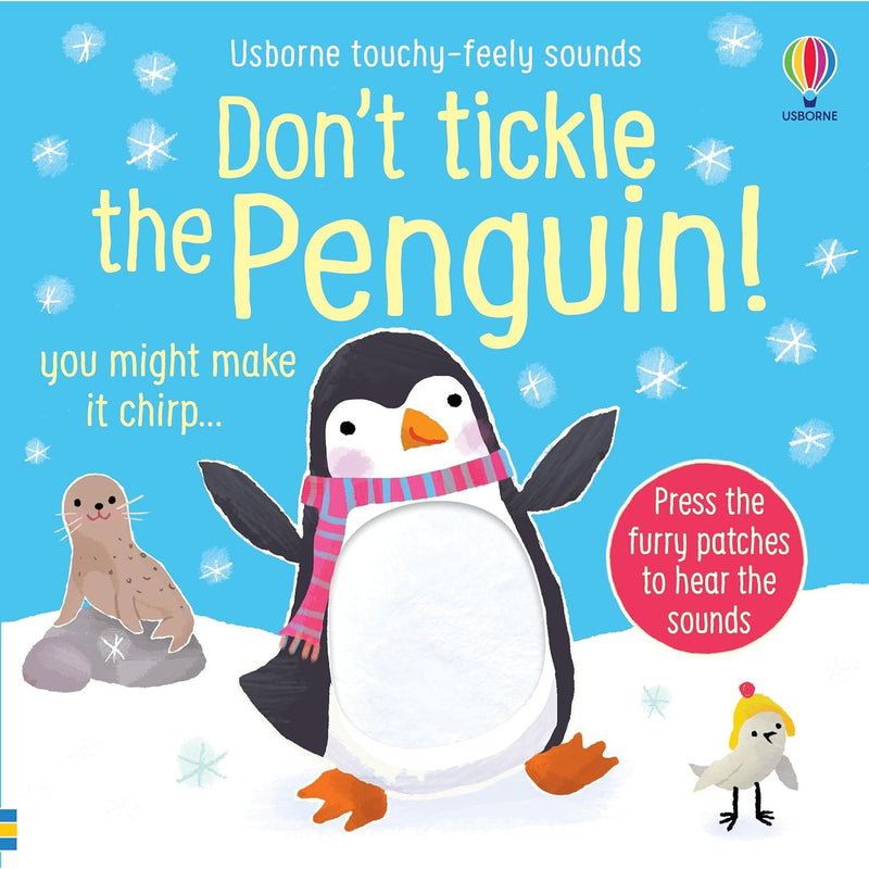 Don't Tickle Touchy Feely Sound Books collection by Sam Taplin featuring Penguin, Dragon, and Santa with textured pages for kids.