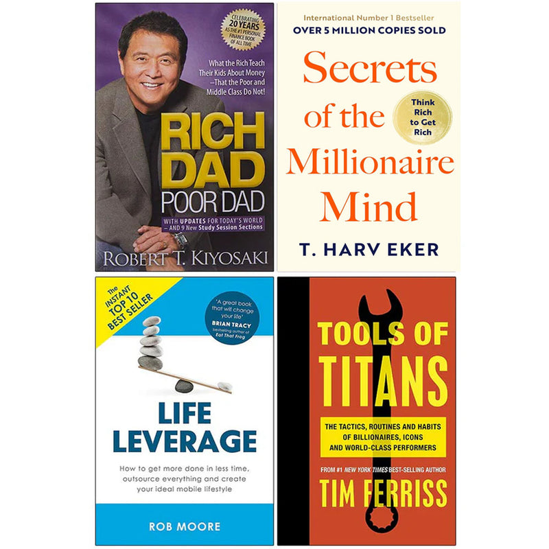 Rich Dad Poor Dad, Secrets of the Millionaire Mind, Tools of Titans 4 Books Collection Set - Non Fiction - Paperback