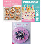 Set of three baking books by Henrietta Inman, Justine Pattison, and Cupcake Jemma featuring cakes, cookies, bread, and clean baking recipes.