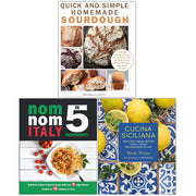 Set of three Cucina Siciliana sourdough baking books by Ursula Ferrigno, Iota, and Jane Mason, featuring homemade sourdough recipes.