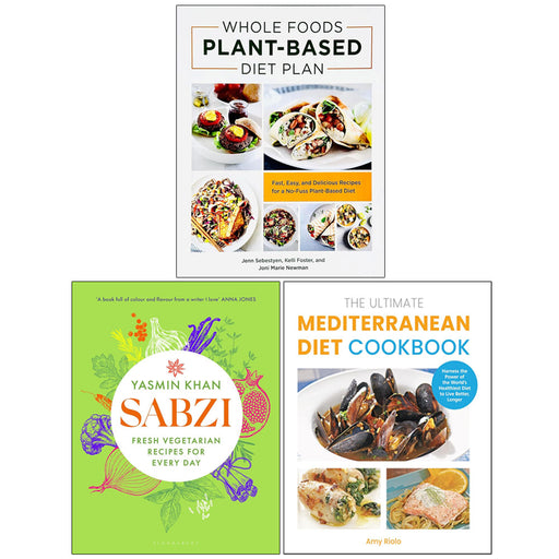 Cover image of The Ultimate Mediterranean Diet Cookbook by Yasmin Khan, featuring colorful Mediterranean dishes on a vibrant cover.