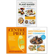 Set of three plant-based diet plan books by Helen Graham, Jenn Sebestyen, Kelli Foster, Joni Marie Newman, and Amy Riolo.