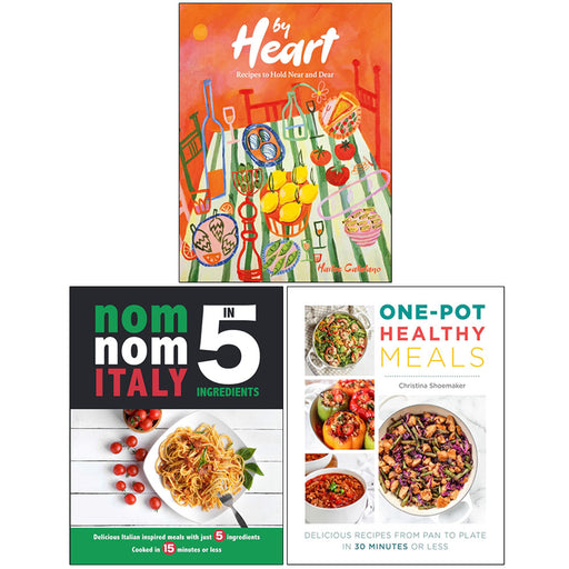 Set of three books on healthy one-pot meals by Nom Nom Italy, featuring simple recipes and cooking tips by Iota Publishing.