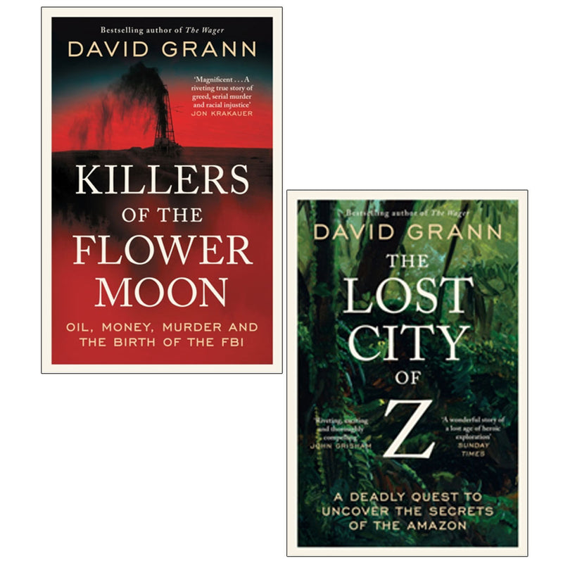 David Grann collection of two books, Killers of the Flower Moon and Lost City of Z, by Simon & Schuster UK, featuring book covers.