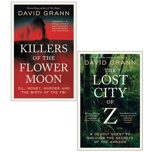 David Grann collection of two books, Killers of the Flower Moon and Lost City of Z, by Simon & Schuster UK, featuring book covers.