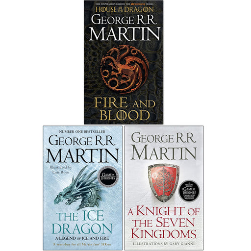 George R.R. Martin collection of three paperback epic fantasy novels by HarperVoyager, featuring detailed cover art.