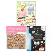 Collection of three cookbooks by Bell & Mackenzie Publishing on low-calorie cakes, cookies, bread, and gin recipes.