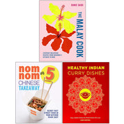Three cookbooks from The Malay Cook collection by Ranie Saidi, Hari Ghotra, and Iota, showcasing vibrant Asian-inspired dishes.