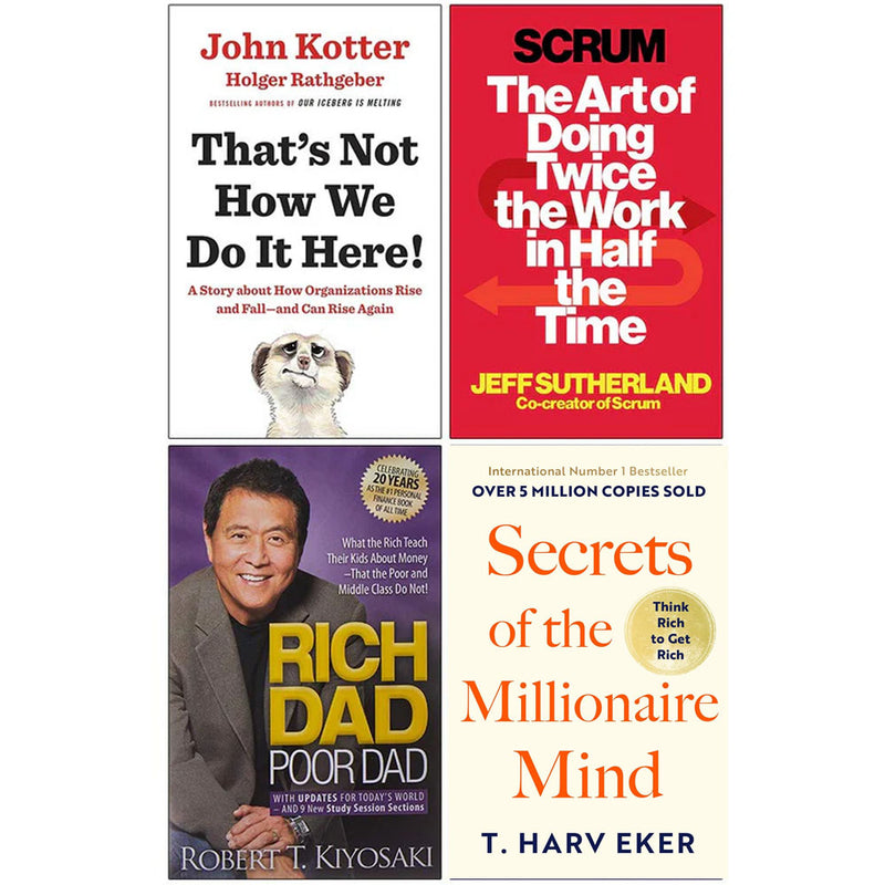 Rich Dad Poor Dad, Secrets of the Millionaire Mind, Scrum and More 4 Books Collection Set - Non Fiction - Mixed Format