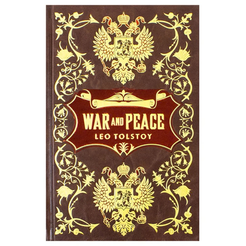 Leather-bound edition of War and Peace by Leo Tolstoy, Wilco Book, featuring a classic hardcover with gold embossed detailing.