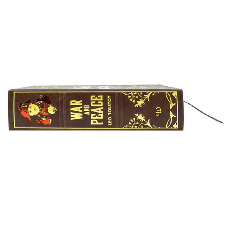 Leather-bound War and Peace book by Leo Tolstoy, showing the detailed cover and classic design of the Wilco edition.