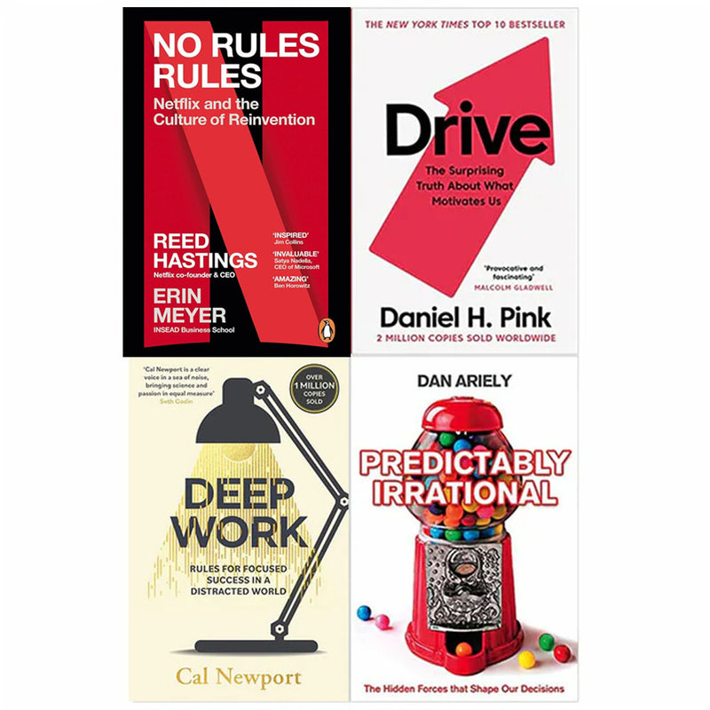 No Rules Rules, Drive, Deep Work, Predictably Irrational 4 Books Set - The Book Bundle