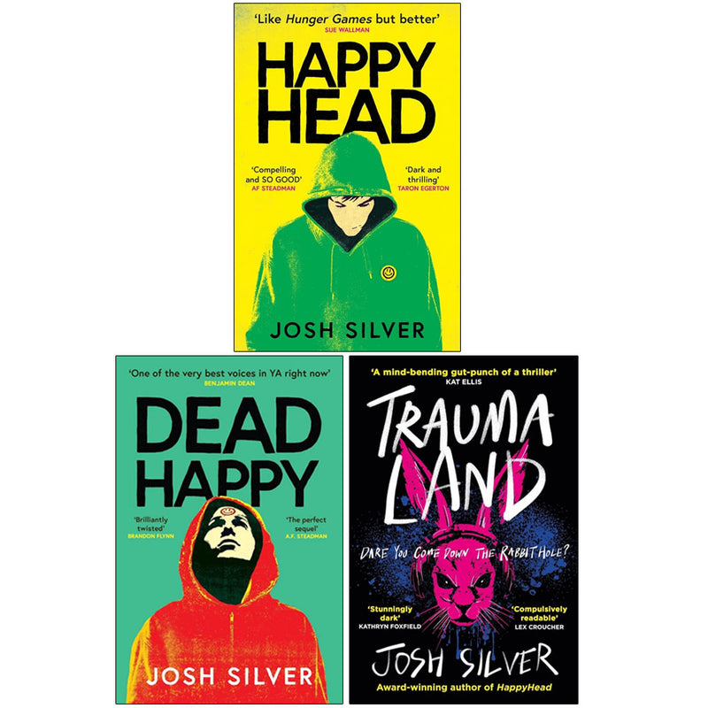 Set of three books from the Happy Head Series by Josh Silver, including Happy Head, Dead Happy, and Traumaland, displayed together.