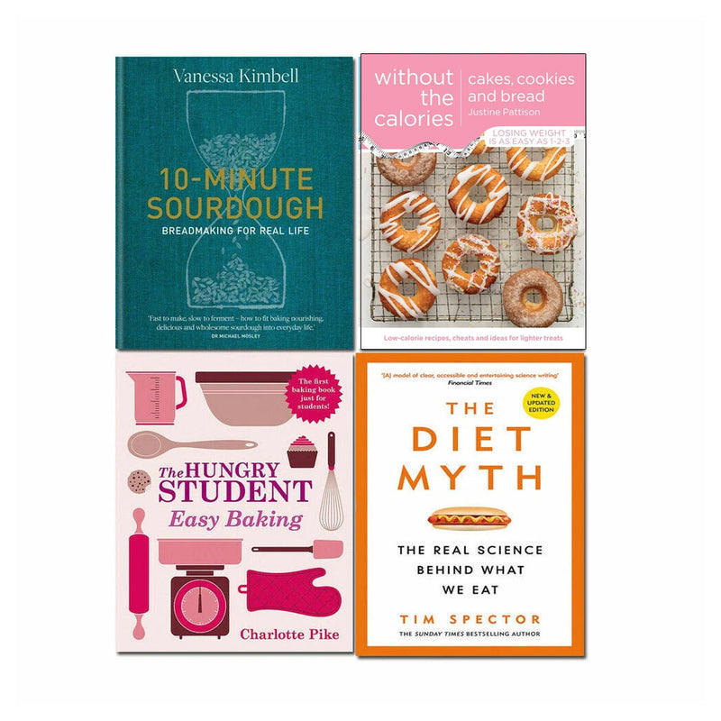 Set of four hardback books on healthy baking and diet by Vanessa Kimbell, featuring educational content on nutritious baking techniques.