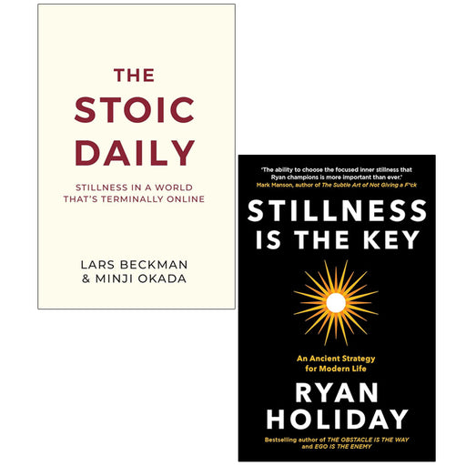 Two paperback books from the Stillness collection by Lars Beckman, Minji Okada, and Ryan Holiday, featuring titles on calm and clarity.