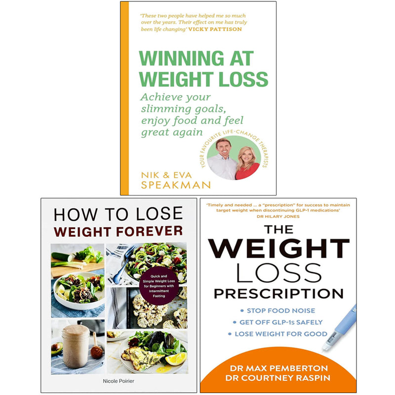 Set of three weight loss books by Dr. Max Pemberton, Nicole Poirier, and Nik Speakman, featuring practical guides for sustainable weight management.