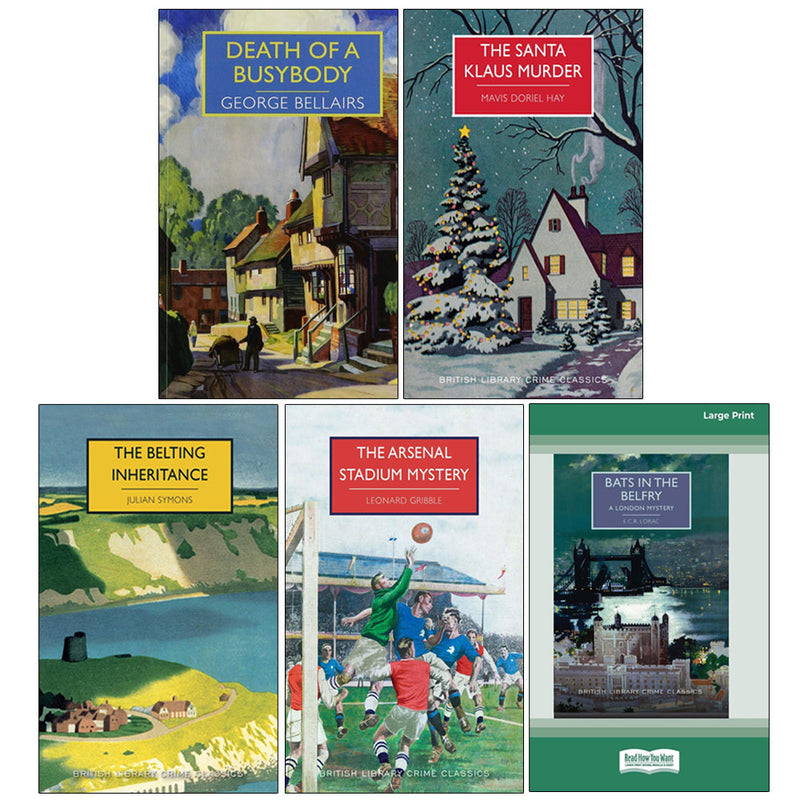 Set of five British Library Crime Classics paperbacks featuring works by George Bellairs, E.C.R. Lorac, and Leonard Gribble.