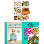 Set of three hardcover books by Mary Berry, Robin Robertson, and Pip Payne on healthy eating, plant protein, and foolproof dinner recipes.