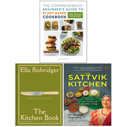 Set of three plant-based cookbooks by Ella Risbridger, Dr. Hansaji Yogendra, and Jackie Sobon featuring healthy Sattvik recipes.
