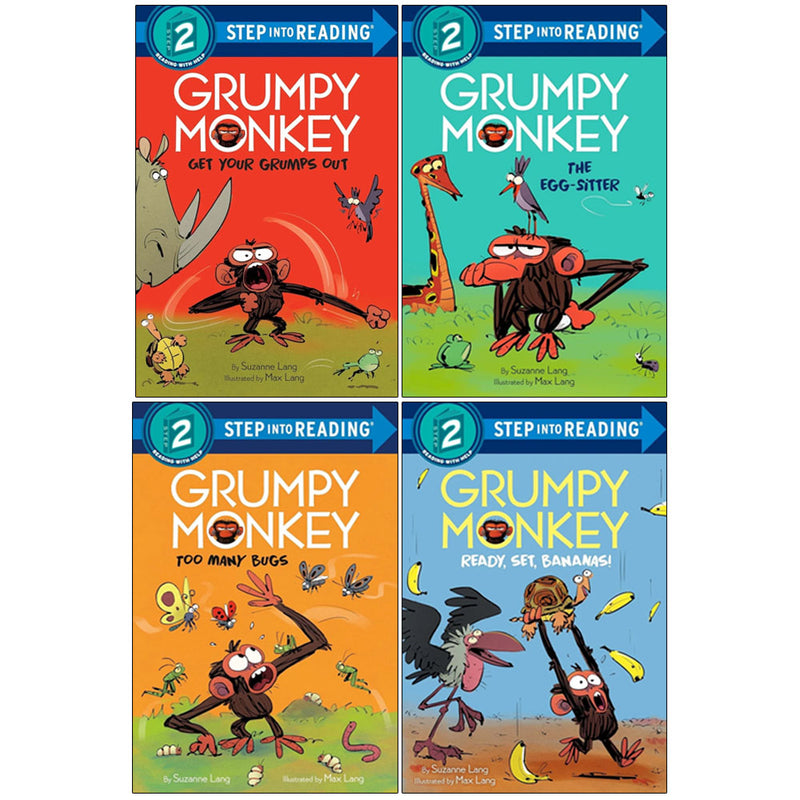Grumpy Monkey Step Into Reading Series By Suzanne Lang 4 Books Collection Set(Grumpy Monkey Get Your Grumps Out, Grumpy Monkey Ready, Set, Bananas!, Grumpy Monkey The Egg-Sitter  & Grumpy Monkey Too Many Bugs) - The Book Bundle