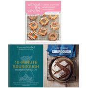 Set of three baking books by Emmanuel Hadjiandreou, Justine Pattison, and Vanessa Kimbell on sourdough, cakes, cookies, and bread.