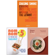 Set of three non-fiction Chinese takeaway cookbooks by Honey & Co, featuring simple recipes in mixed formats, published by Iota Publishing.