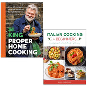 Collection of two cookbooks by Si King and Anna Prandoni on home cooking and Italian cuisine, featuring colorful book covers.