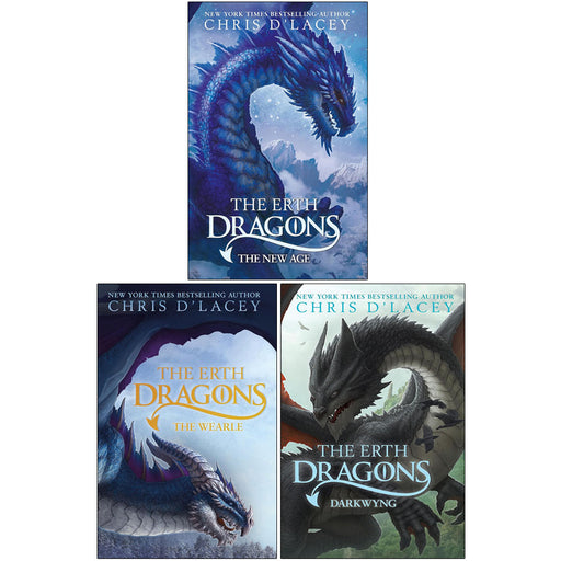 Set of three The Erth Dragons Series books by Chris d'Lacey, paperback fiction collection with colorful dragon-themed covers.