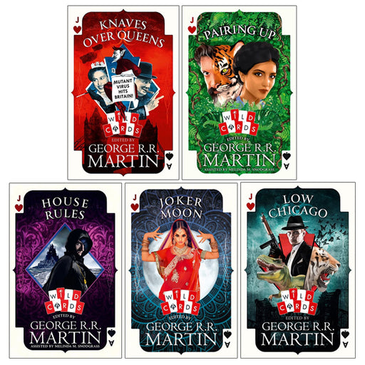 Five paperback Wild Cards series books by George R.R. Martin in a hardcover collection set, featuring colorful covers and artwork.