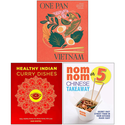 Three cookbook collection set featuring Vietnamese, Chinese, Indian curry dishes by Thuy Diem Pham, Hari Ghotra, and Iota Publishing.