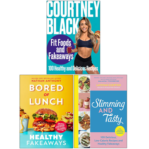 Set of three healthy fakeaway cookbooks by Nathan Anthony, Latoyah Egerton, and Courtney Black, featuring slimming, tasty recipes.