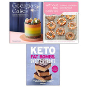 Set of three Georgia Green, Urvashi Pitre, and Justine Pattison keto fat bombs and sweets books with colorful cover images.