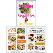 Set of three cookbooks on natural plant protein recipes by Robin Robertson, Jenn Sebestyen, Kelli Foster, Joni Marie Newman, and Jesse Jenkins.