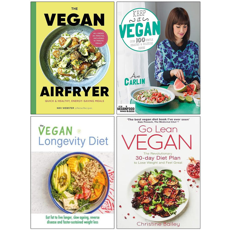 The Vegan Air Fryer (HB), Keep it Vegan, The Vegan Longevity Diet, Go Lean Vegan 4 Books Set