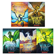 Set of five Wings of Fire Series books by Tui T. Sutherland, featuring colorful dragon covers from books 11 to 15.