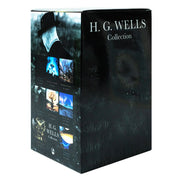 Set of H. G. Wells classic editions including War of the Worlds and Time Machine, featuring hardcover books with vintage covers.