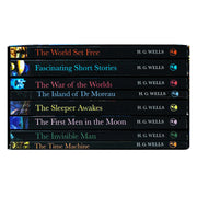 Stack of H. G. Wells Classic Editions box set featuring 8 books including War of the Worlds and Time Machine.
