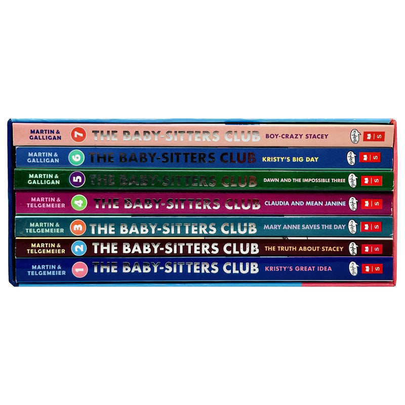 Colorful paperback box-set of Babysitters Club graphic novels by Ann M. Martin, featuring vibrant cover art from books 1-7.
