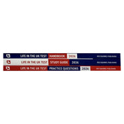 Life in the UK Test 2026 collection books by Henry Dillon and Alastair Smith, featuring practice questions, handbook, and study guide.